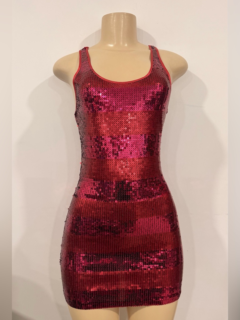 Rare Sleeveless Pink Sequin Bodycon Dress Y2K